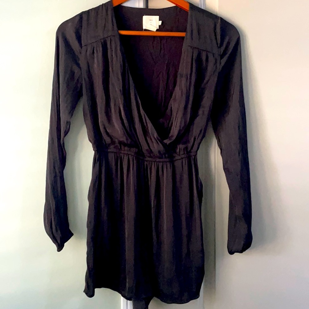 Urban Outfitters black satin surplice romper